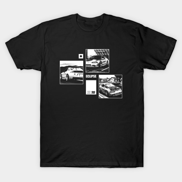 MITSUBISHI ECLIPSE D30 Black 'N White Archive (Black Version) T-Shirt by Cero